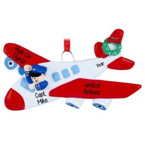 Image of Personalized High On Flying Red Airplane Christmas Ornament