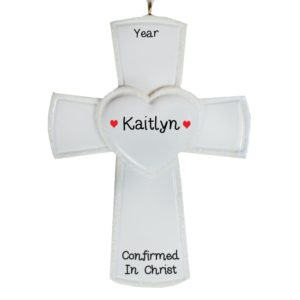 Image of Confirmation WHITE Cross & Heart Personalized Ornament