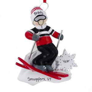 Image of MALE Skier BLACK And RED Outfit Personalized Ornament