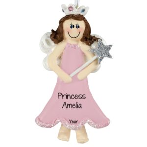 Image of Princess Wearing PINK Dress Holding Wand Ornament BRUNETTE