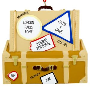 Image of Personalized Travel In Europe Suitcase Christmas Ornament