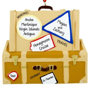 Image of Honeymoon Cruise Tan Suitcase Christmas Ornament