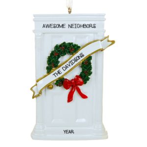 Image of Awesome Neighbors WHITE Door Glittered Wreath Ornament