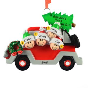 Image of 4 Grandkids In Car Going To Grandparents' House Ornament