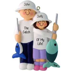 Image of Fishing Couple With Rods And Fish Ornament