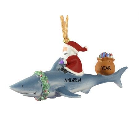 Santa Riding A Shark With Glittered Wreath Ornament | Personalized ...