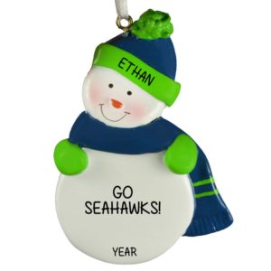Image of NAVY & LIME GREEN Snowman Seattle Seahawks Ornament