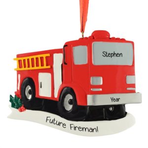 Image of Future Fireman Shiny Red Firetruck Holiday Ornament