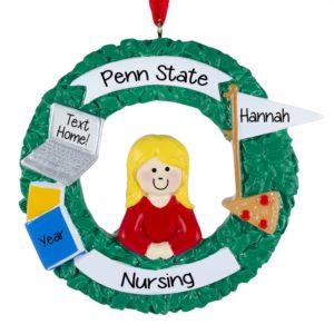 Image of Personalized GIRL College Student On Wreath Ornament BLONDE