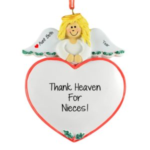 Image of Personalized Niece Angel On Heart Glittered Wings Ornament BLONDE