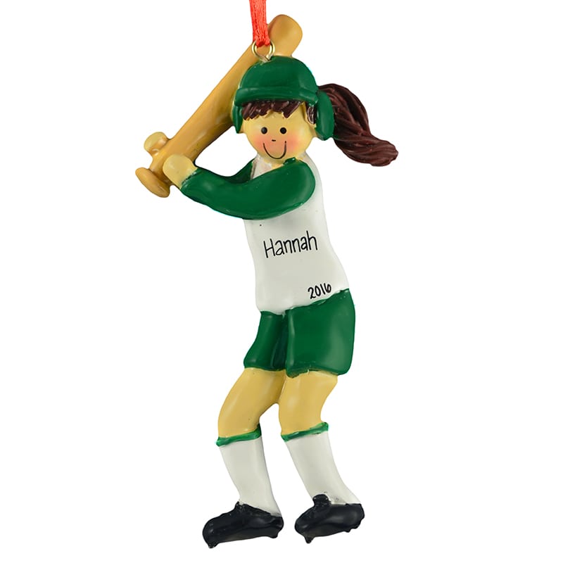 girl softball player christmas ornament