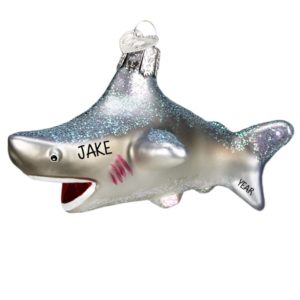 Image of Personalized Shark Glittered GLASS Christmas Ornament