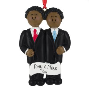 Image of Personalized Two AFRICAN AMERICAN Men Just Married Ornament