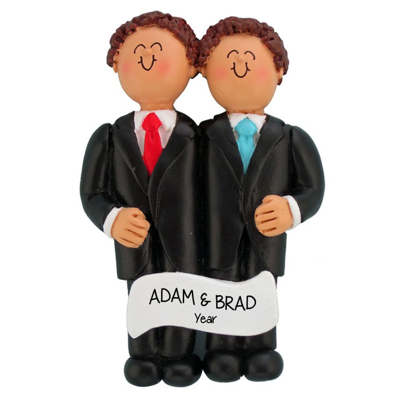 Personalized Two Guys Getting Married Ornament Brown Hair