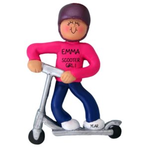 Image of Personalized GIRL Riding Silver Scooter Ornament