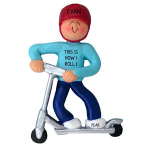Image of Personalized BOY Riding Silver Scooter Ornament