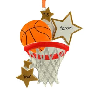 Image of Basketball Net And Stars Personalized Christmas Ornament