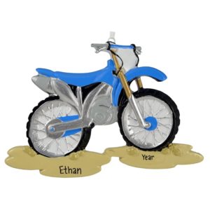 Image of Dirt Bike Motorcross Blue Personalized Christmas Ornament