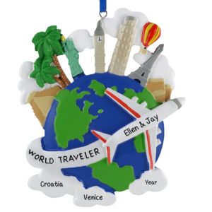Image of Personalized World Travelers Airplane & Globe Ornament