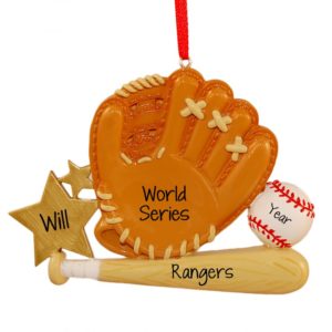 Image of World Series BASEBALL Glove Bat & Ball Personalized Ornament