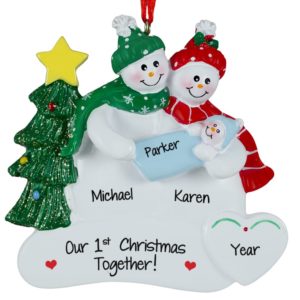 Image of First Christmas Together New Parents Holding Baby BOY Ornament