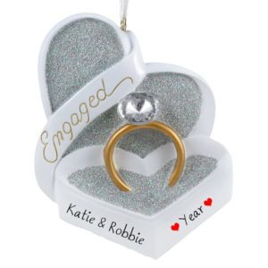 Image of Engagement Ring In White Box Personalized Ornament