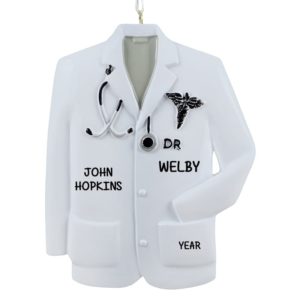Image of Doctor's White Coat Caduceus And Stethoscope Personalized Ornament