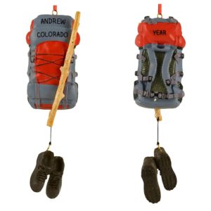 Image of Personalized Hiking Backpack 2-Sided Dangling Boots Ornament
