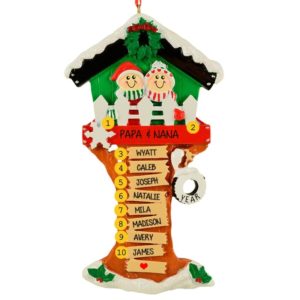 Image of Christmas Tree House Couple + 8 Kids Personalized Ornament