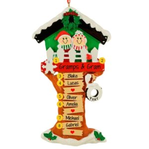 Image of Christmas Tree House Couple + 6 Kids Personalized Ornament