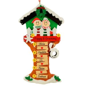 Image of Christmas Tree House Couple + 5 Kids Personalized Ornament