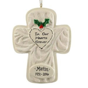 Image of In Our Hearts Forever Glittered Cross Memorial Ornament