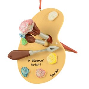 Image of Budding Artist's Brushes + Paint Palette Personalized Ornament