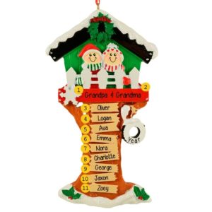 Image of Christmas Tree House Couple + 9 Kids Personalized Ornament