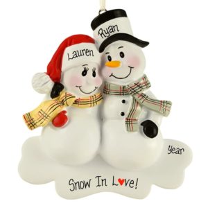 Image of Personalized Snow Couple Plaid Scarves Christmas Ornament