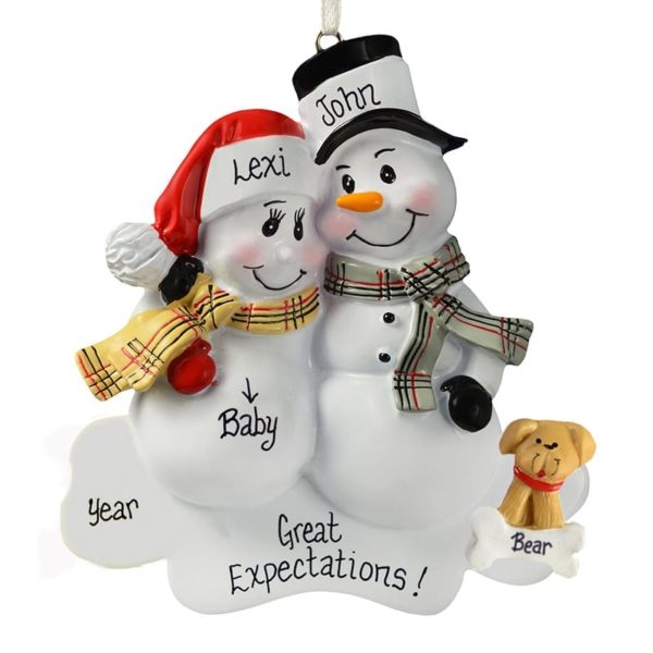 Image of Expecting Snow Couple + DOG Personalized Ornament