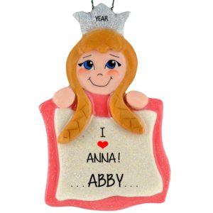 Image of Princess Anna On Banner Handmade Dough PINK Ornament