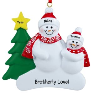 Image of Personalized 2 Brothers Snowmen RED Scarves Ornament