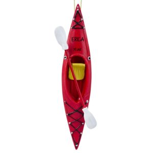 Image of Personalized Kayak And Oar Ornament RED