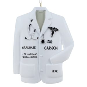 Image of Graduation Medical School Coat, Stethoscope & Caduceus Ornament