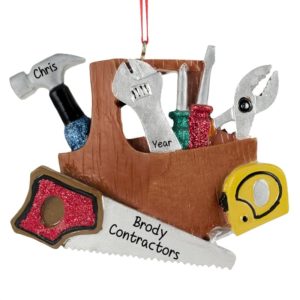 Image of Personalized Tools In Toolbox Glittered Ornament