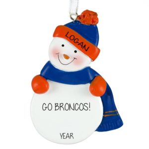 Image of Personalized ORANGE & BLUE Denver Broncos Snowman Ornament