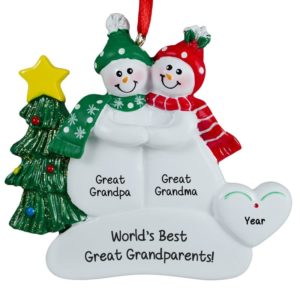 Image of Personalized Ornament For Great Grandparents Snow Couple Beside Tree