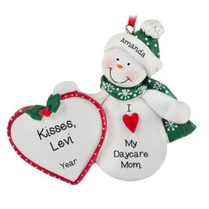 Image of Personalized Daycare Mom Snowman Big Heart Ornament