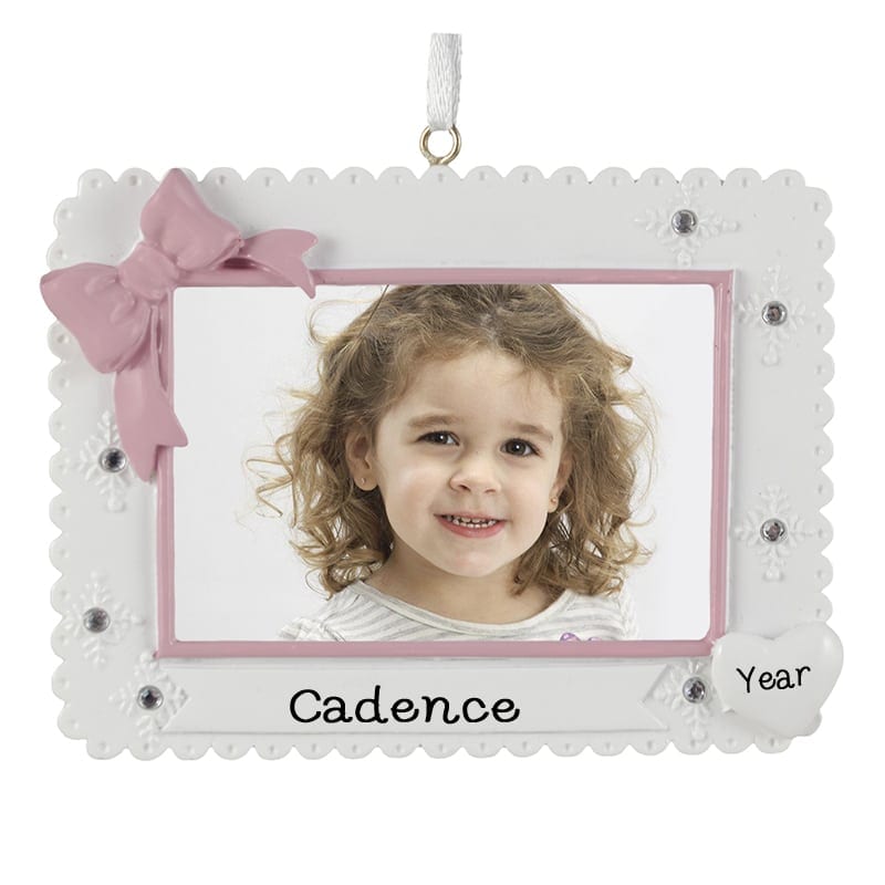 Personalized Photo Frame PINK Bow Rhinestones Hanging Ornament