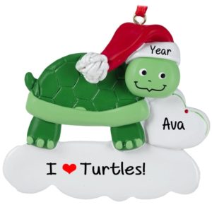 Image of Personalized Turtle Wearing Santa Hat Tree Ornament