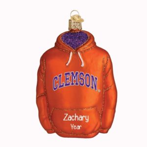 Image of Personalized Clemson University Glass Hoodie 3-Dimensional Ornament