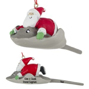 Image of Personalized Santa Claus Riding Stingray Fully Dimensional Ornament