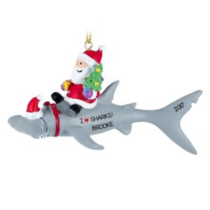 Image of Personalized Santa Claus Riding Hammerhead Shark Dimensional Ornament