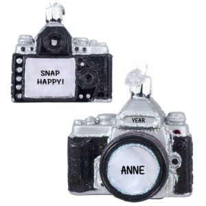 Image of Personalized Camera Glittered Glass Fully Dimensional Ornament